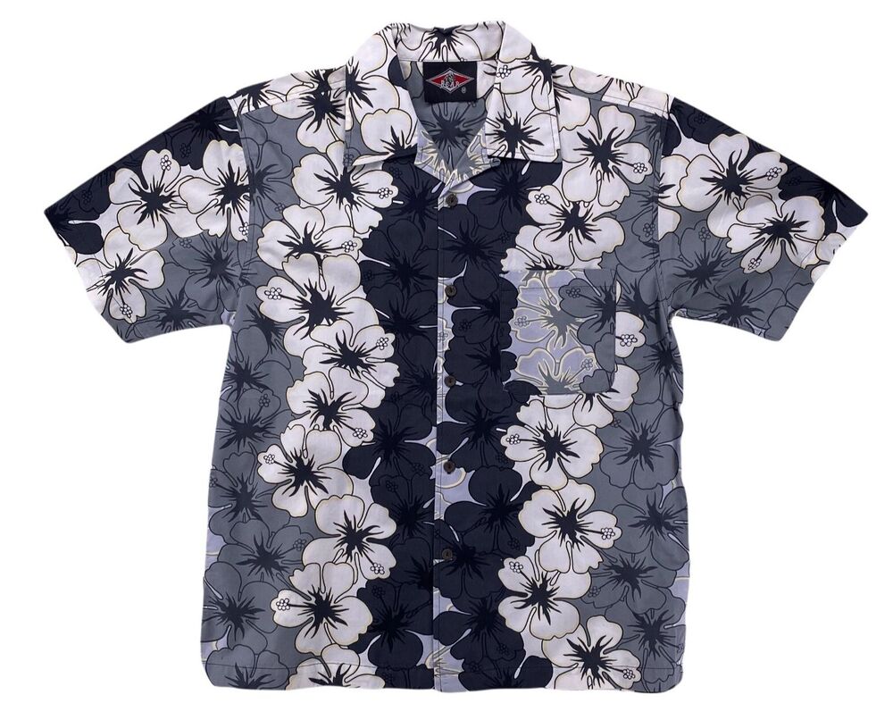 Vtg Bear Surfboards Hawaiian Shirt Mens Medium M Grey Hibiscus Valkyrie Corp